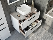 Комплект мебели для ванной STWORKI Эстерсунд 90 460330 подвесной Белый матовый Простоун беж-5