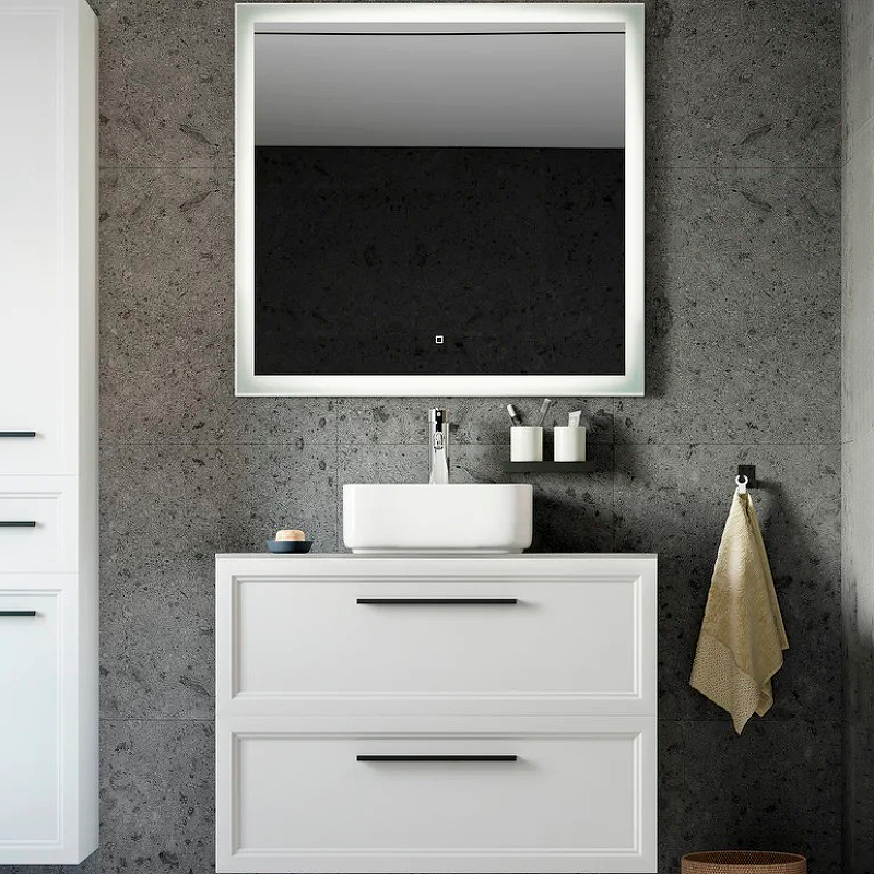 Комплект мебели для ванной STWORKI Эстерсунд 90 460310 подвесной Белый матовый Простоун беж
