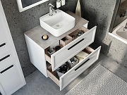 Комплект мебели для ванной STWORKI Эстерсунд 90 460310 подвесной Белый матовый Простоун беж-5
