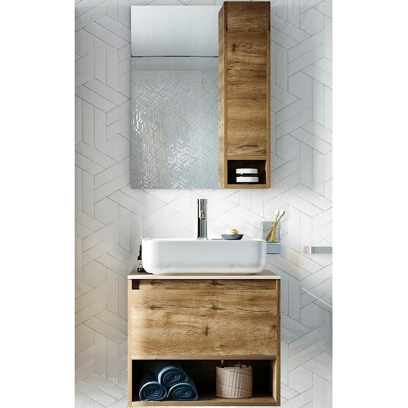 Комплект мебели для ванной STWORKI Карлстад 60 427850 подвесной Дуб рустикальный зеркало со шкафом stworki карлстад 75 r 249906 дуб рустикальный
