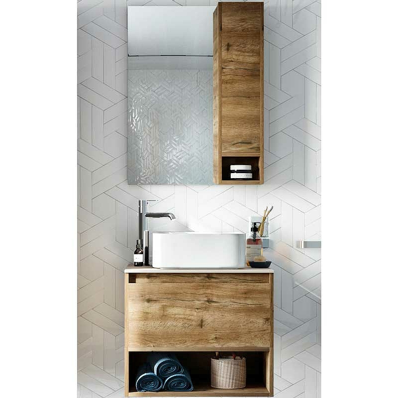 Комплект мебели для ванной STWORKI Карлстад 60 427854 подвесной Дуб рустикальный комплект мебели для ванной подвесной домино uno fest 60 дуб серый с 2 ящиками
