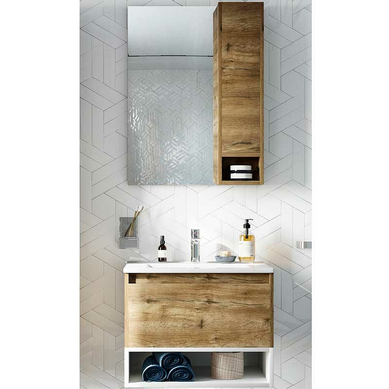 Комплект мебели для ванной STWORKI Карлстад 60 440541 подвесной Дуб рустикальный Белый