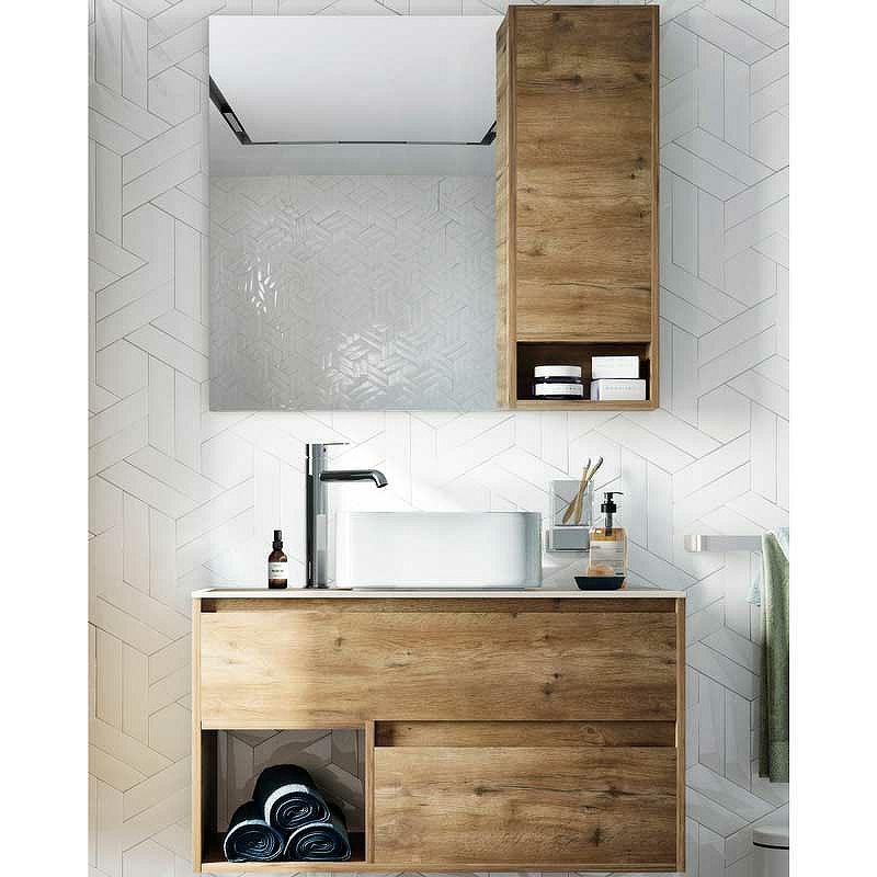 Комплект мебели для ванной STWORKI Карлстад 90 427908 подвесной Дуб рустикальный зеркало со шкафом stworki карлстад 60 r 249905 дуб рустикальный