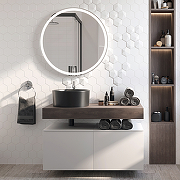 Комплект мебели для ванной STWORKI Ольборг 100 485169 подвесная Белая матовая Дуб карпентер-14