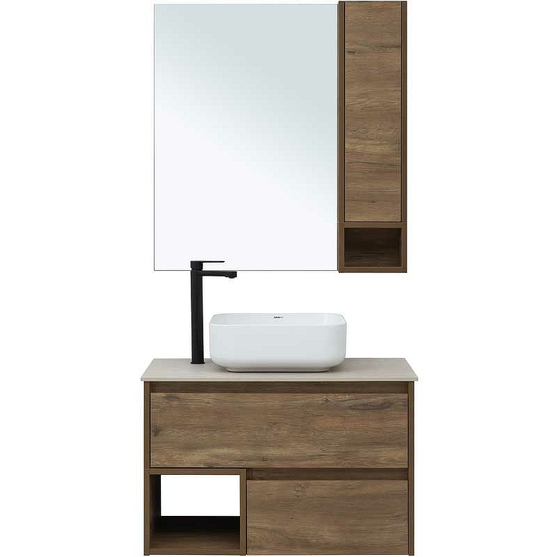 Комплект мебели для ванной STWORKI Карлстад 75 425264 подвесной Дуб рустикальный зеркало со шкафом stworki карлстад 75 r 249906 дуб рустикальный