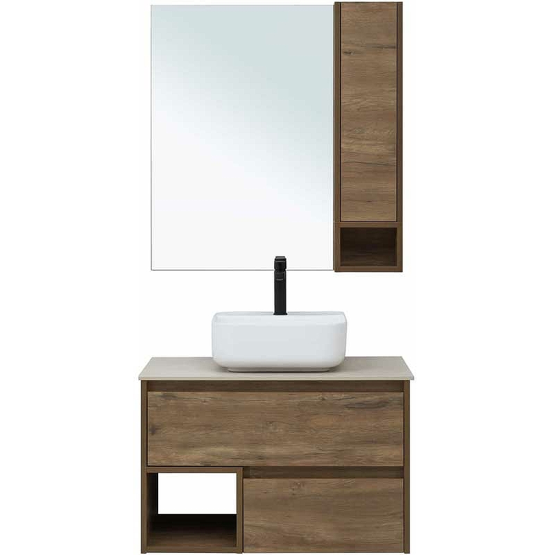 Комплект мебели для ванной STWORKI Карлстад 75 425318 подвесной Дуб рустикальный зеркало со шкафом stworki карлстад 75 r 249906 дуб рустикальный