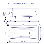 Чугунная ванна Delice Biove 170x75 DLR220509R с ручками без антискользящего покрытия-9