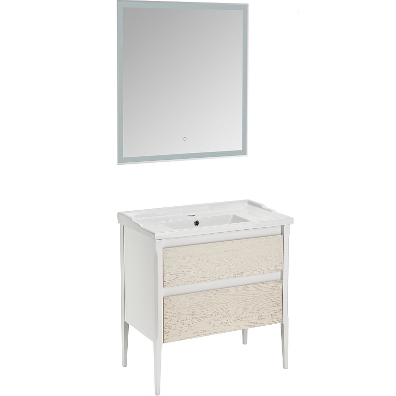 Комплект мебели для ванной ASB-Woodline Лорена 80 1220001 Белый Бежевый мебель для ванной asb mebel коста 80 ясень белый