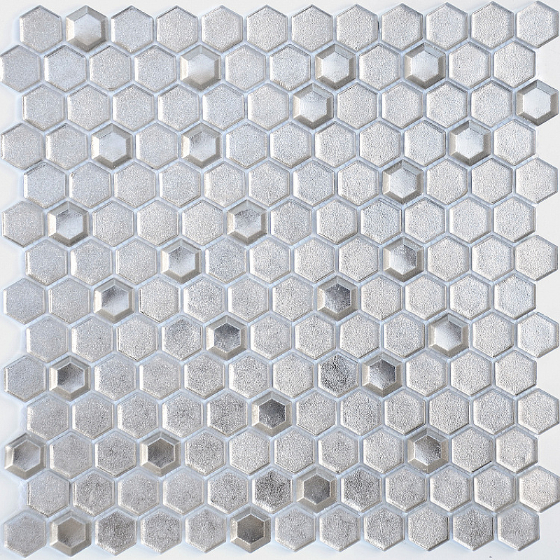 цена Стеклянная мозаика Caramelle mosaic Alchimia Argento grani hexagon 30x30 см