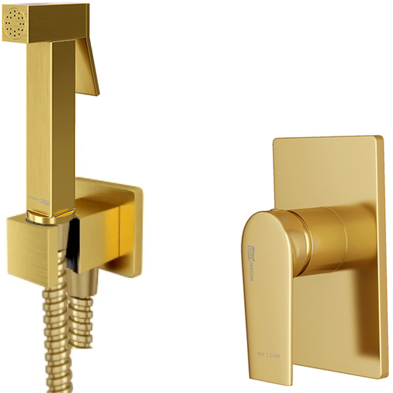 Гигиенический душ со смесителем WasserKRAFT А55094 Золото матовое смеситель для кухни wasserkraft a8387 золото матовое