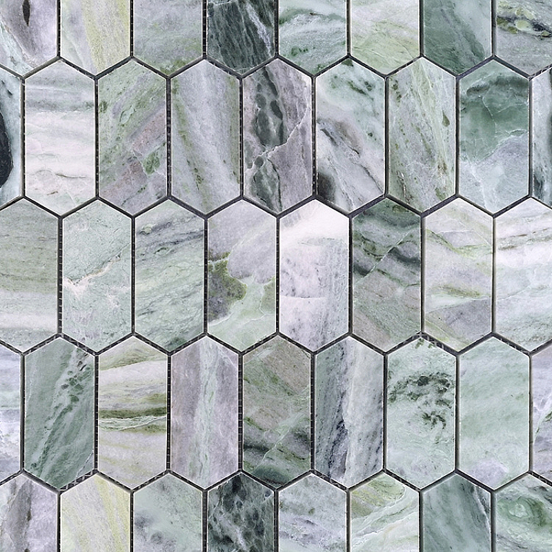 Мозаика Caramelle mosaic Pietrine Hexagonal Onice Verde oliva POL long hex 27,8x30,4 см