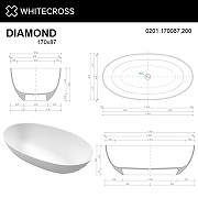 Ванна из искусственного камня Whitecross Diamond 170x87 0201.170087.200 Белая матовая без гидромассажа-7