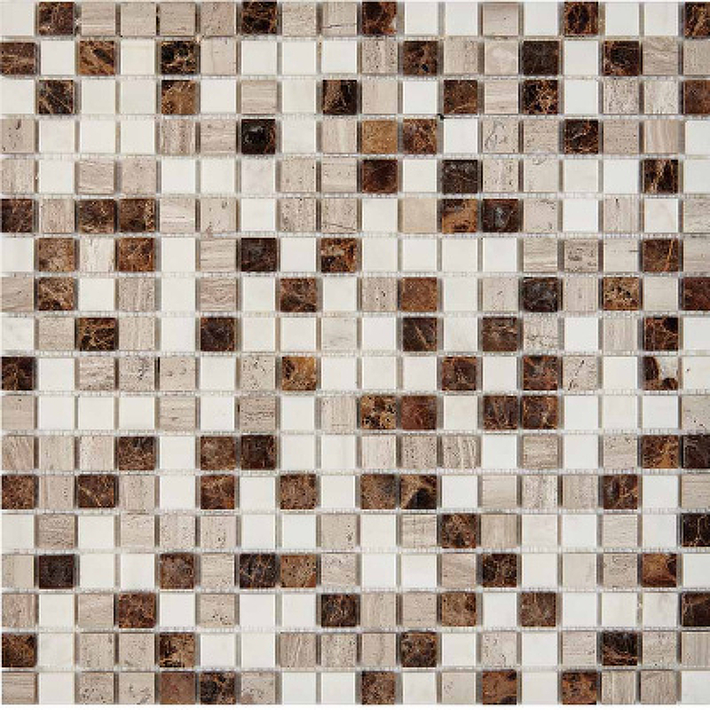 Каменная мозаика Pixmosaic Emperador Dark, White Wooden, Dolomiti Bianco PIX277 30,5x30,5 см