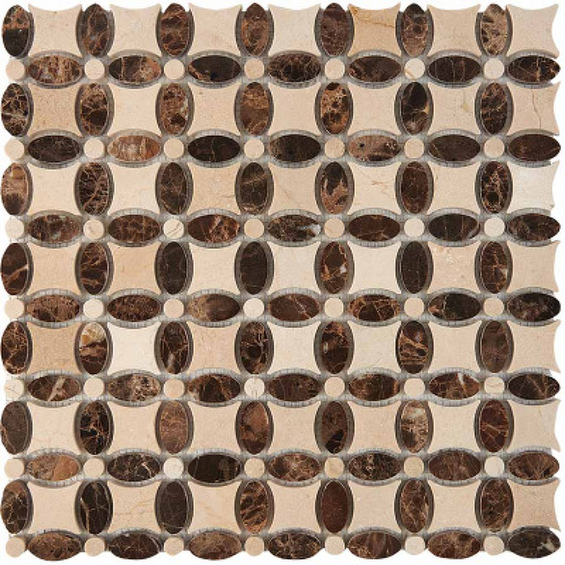 Каменная мозаика Pixmosaic Cream marfil, Dark Imperador PIX283 33,6x33,6 см