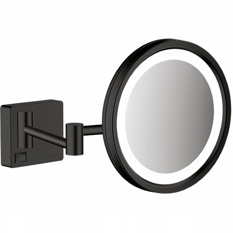 цена Косметическое зеркало Hansgrohe AddStoris 41790670 с подсветкой с увеличением Черное матовое
