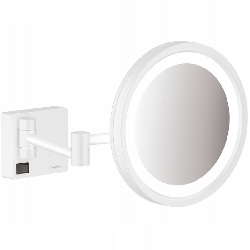 Косметическое зеркало Hansgrohe AddStoris 41790700 с подсветкой с увеличением Белое матовое косметическое зеркало hansgrohe addstoris 41790670 с подсветкой с увеличением черное матовое