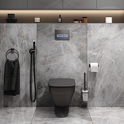 Комплект унитаза с инсталляцией AM.PM Inspire V2.0 CK50GG Черный матовый с сиденьем Микролифт с Черной глянцевой клавишей смыва с гигиеническим душем и аксессуарами для ванной комнаты-1