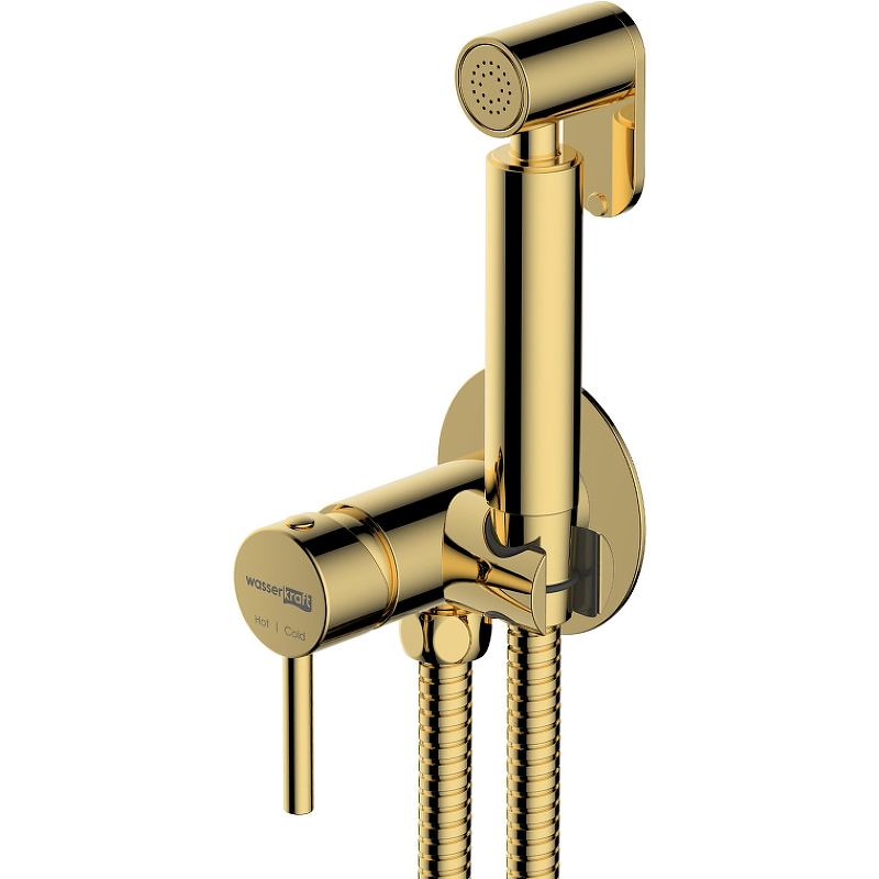 цена Гигиенический душ со смесителем WasserKRAFT A70738 Золото глянцевое