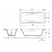 Чугунная ванна Delice Malibu 180x80 DLR230610R-AS с отверстиями под ручки с антискользящим покрытием-1