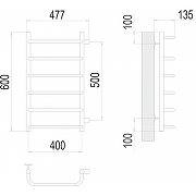 Водяной полотенцесушитель Terminus Стандарт П6 400х600 бп500 4670078530325 Хром, боковое подключение, G 1