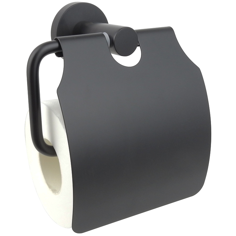 цена Держатель туалетной бумаги Aquatek AQ4009MB с крышкой Черный матовый