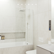 Шторка на ванну Maybah Glass MGV-59-1у 600x1400 в узком профиле Белый стекло прозрачное-1