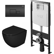 Комплект унитаза с инсталляцией D&K Matrix DS1392502 Черный с сиденьем Микролифт и Черной клавишей смыва
