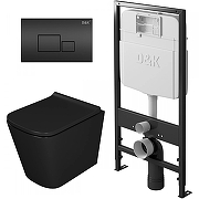 Комплект унитаза с инсталляцией D&K Berlin DS1432502 Черный с сиденьем Микролифт и Черной клавишей смыва
