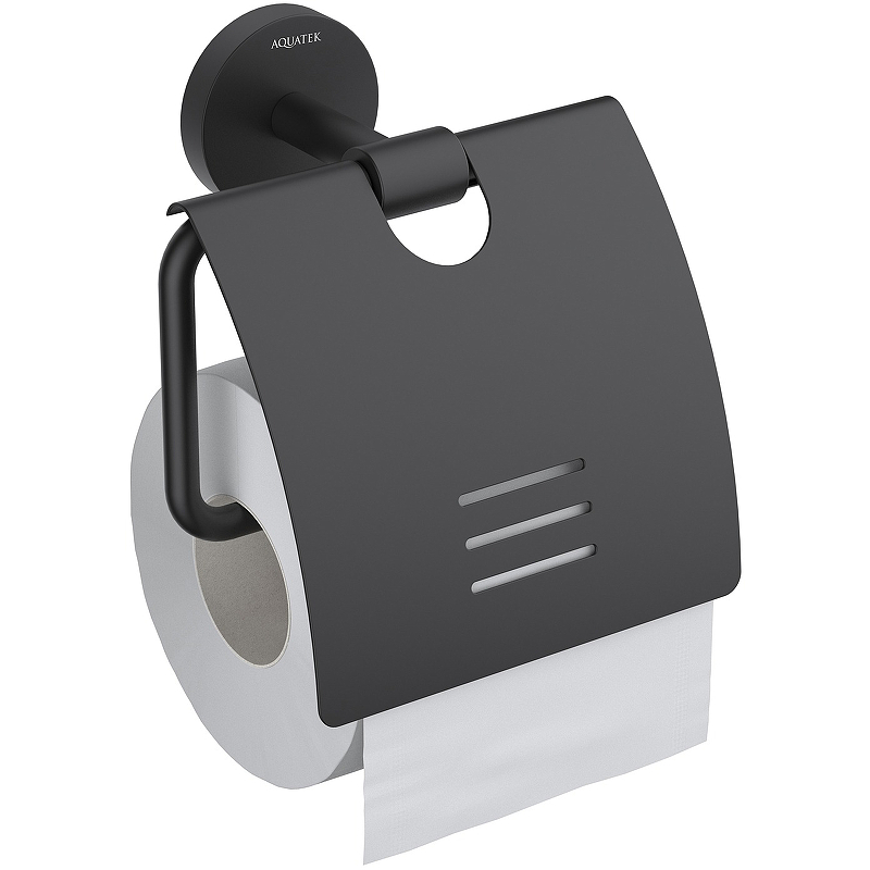 цена Держатель туалетной бумаги Aquatek Бетта AQ4609MB с крышкой Черный матовый