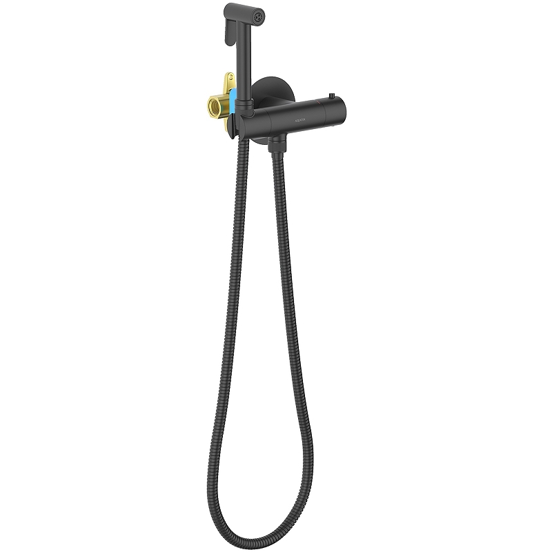Гигиенический душ со смесителем Aquatek Оберон AQ1027MB с термостатом Черный матовый гигиенический душ со смесителем gappo g7290 6 с термостатом черный матовый