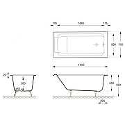 Чугунная ванна Delice Palomba 170x70 DLR230620R-AS с отверстиями под ручки с антискользящим покрытием-1