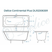 Чугунная ванна Delice Continental Plus 170x75 DLR230635R с отверстиями под ручки без антискользящего покрытия-1