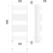 Водяной полотенцесушитель Terminus Стандарт П20 500x1000 4670078529800 Хром, нижнее подключение, G 1/2
