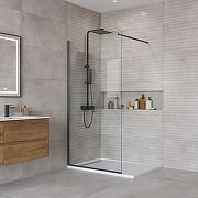 Душевая перегородка BelBagno Kraft 90 KRAFT-L-1-90-C-NERO профиль Черный матовый стекло прозрачное-2