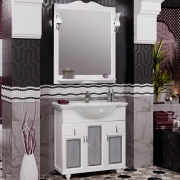 Комплект мебели для ванной Opadiris Тибет 80 со стеклом Белый матовый со светильником Рустика Хром