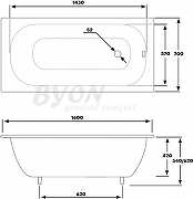 Чугунная ванна Byon B13 160x70 V0000219 с антискользящим покрытием-1