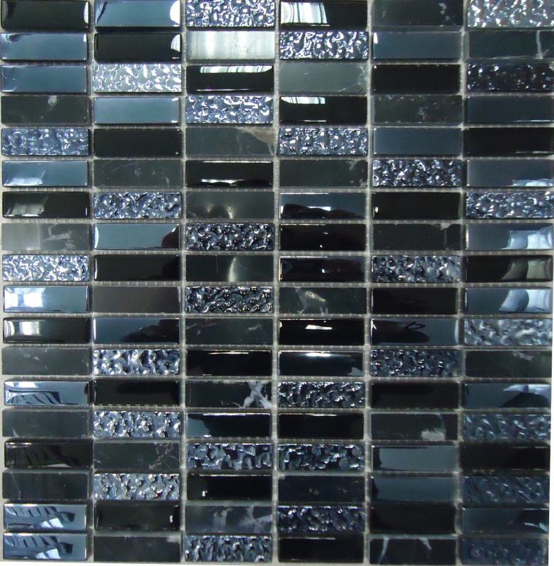 Мозаика Bonaparte Стеклянная с камнем Super Line (black) 30х30 см